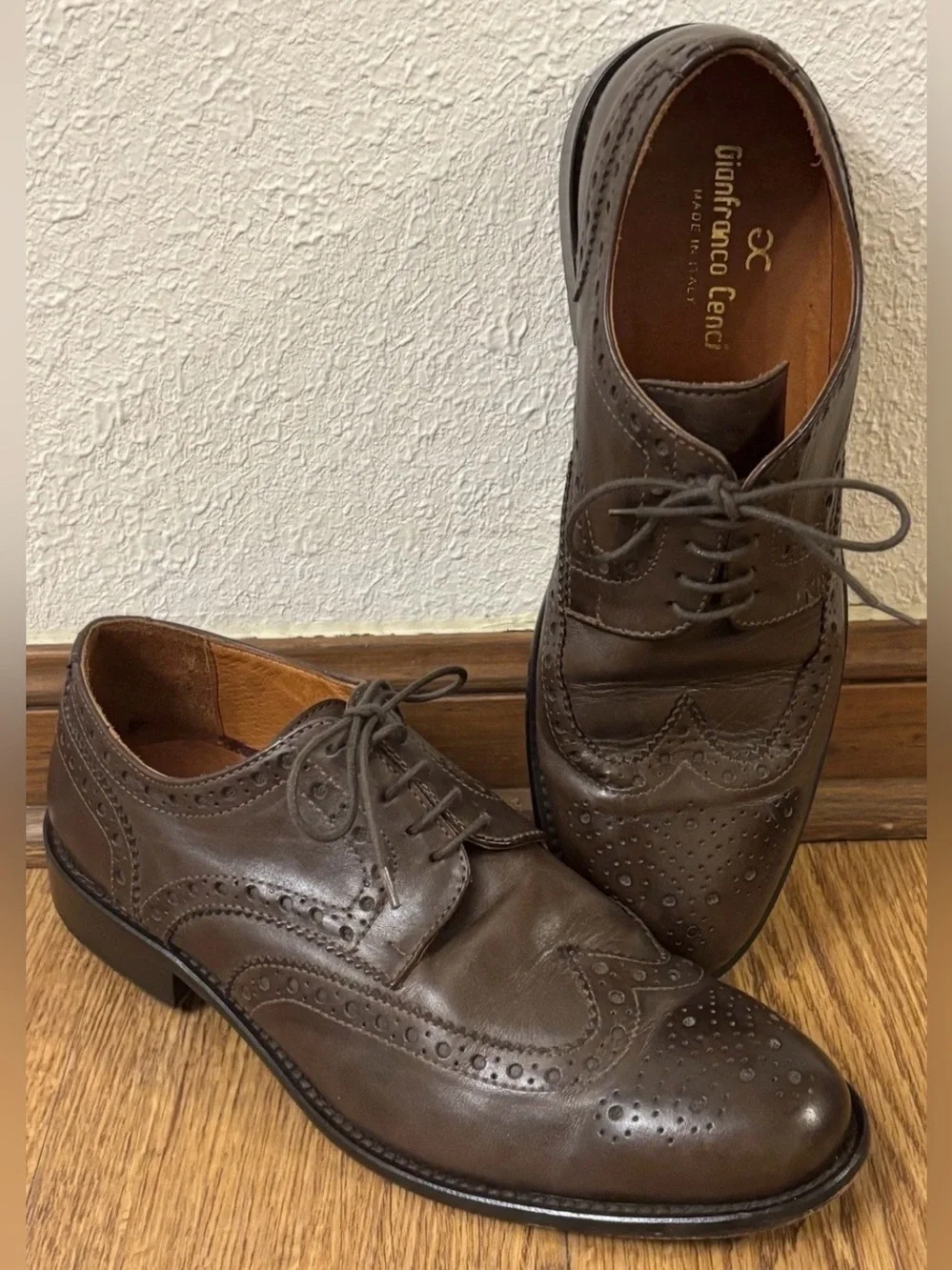 Italian Gianfranco Cenci Luxury Brown Wingtip Size 43 US 9.5 Handcrafted Leather